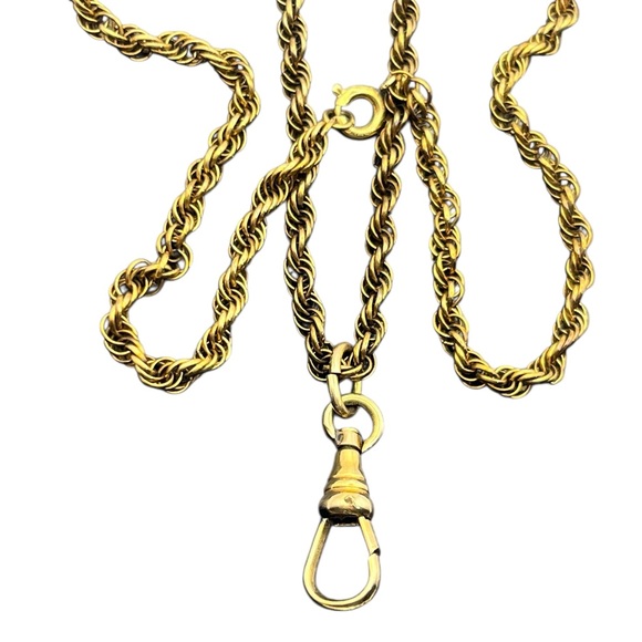 12k gold filled Albert pocket watch dog clip on rope chain vintage necklace